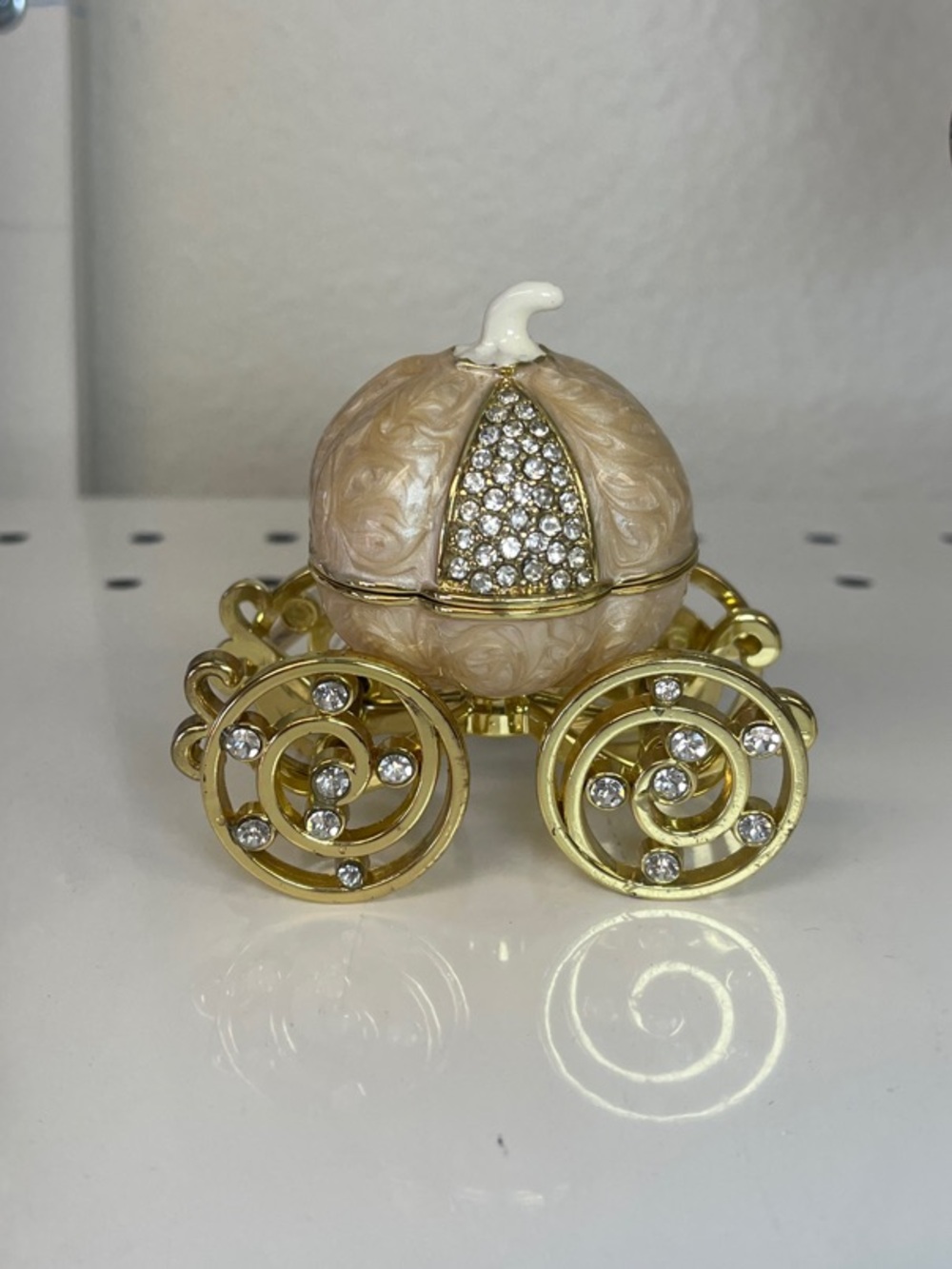 Crystal Pumpkin Carriage Trinket Box - Gold & Blush